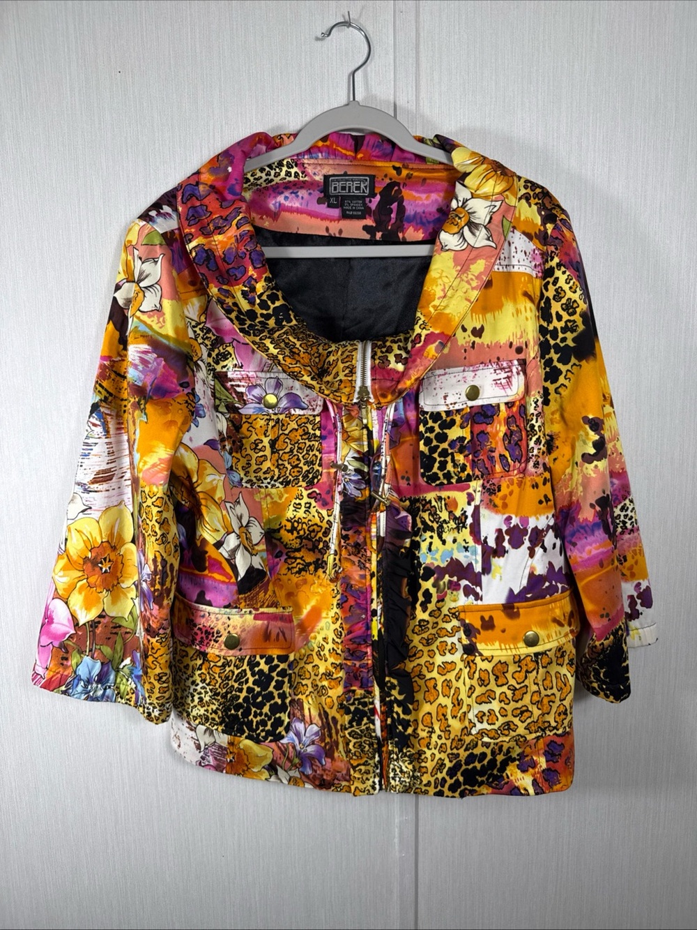 BEREK  ¾ Sleeve Animal Floral Collage Topper Jacket Multicolor Women Top XL